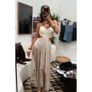 12th Tribe Wisteria Embroidered Ivory Fringe Bodysuit Size MM